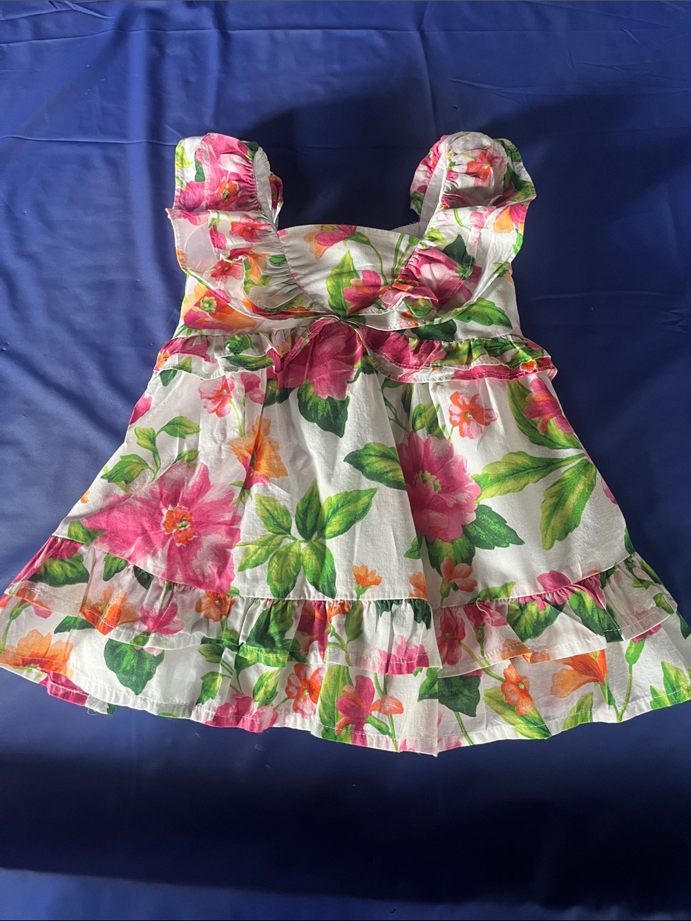 Janie and Jack White Floral Sundress with Pink and Green Print